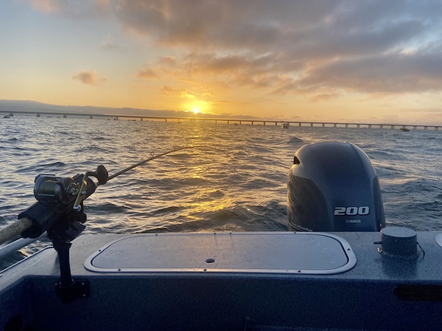 Another day of salmon fishing on the Columbia River below the Astoria bridge begins. Anglers fishing for chinook salmon at the mouth of the Columbia are finding it more difficult to catch a keeper for the barbecue. (Roger Phillips photo)