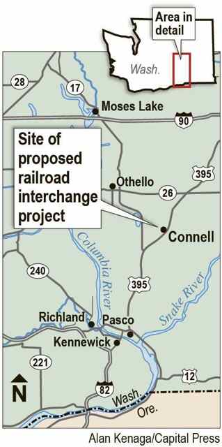 Map: Connell, Washington, looking to address current and expanding railroad congestion. (Alan Kenaga)