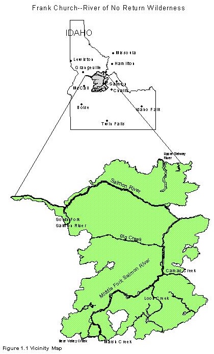 The Frank Church—River of No Return Wilderness is located in six different national forests plus a relatively tiny portion of land of the Bureau of Land Management.