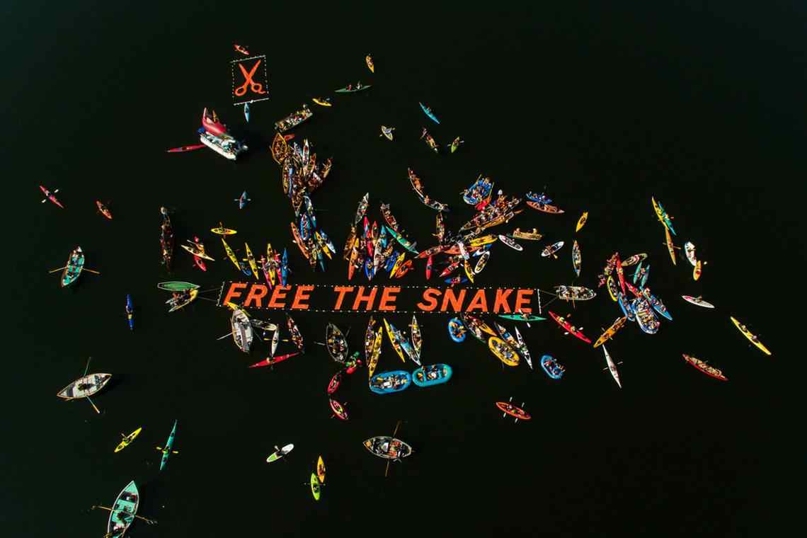 About 150 boats participated in the Free the Snake protest at Lower Granite Dam on Oct. 3, 2015. (Ben Moon photo)