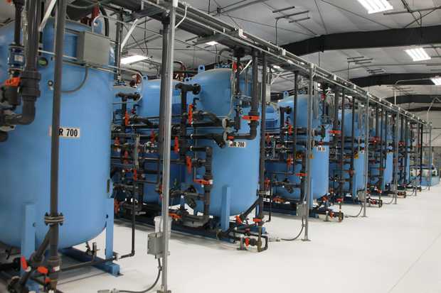 Inside one of Hanford's five pump and treat systems along the Columbia River that are treating contaminated groundwater (DOE photo).