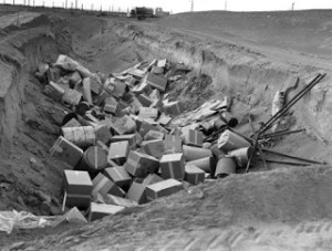 Low Level Nuclear Waste Disposal, Hanford, 1950. (Department of Energy photo)