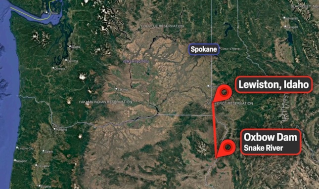 Map: Transmission Line upgrade to connect Oxbow Dam with Lewiston, Idaho.