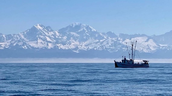 A troller fishes off the Fairweather Range in northern southeast Alaska during 2015 summer salmon season. (Tele Aadsen photo)