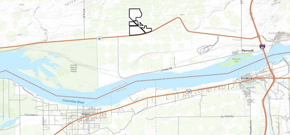 The proposed Wallula Gap Solar project would be about 25 miles south of the Tri-Cities on Highway 14 northwest of Plymouth, Wash. (source: One Energy Renewables EFSEC application)