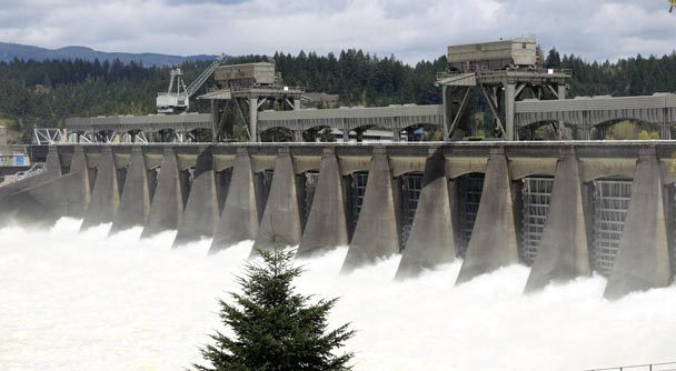 Bonneville Dam Spills a substantial portion of the spring freshet.