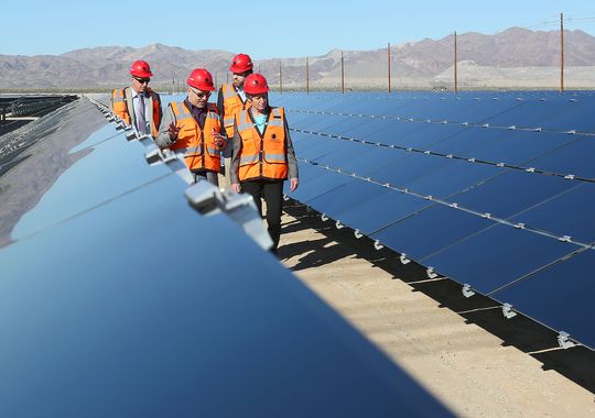 Interior Secretary Sally Jewell, right, and Georges Antoun, COO of First Solar, tour the 550-megawatt Desert Sunlight solar farm near Desert Center on Monday, Feb. 9, 2014. (Photo: Jay Calderon/The Desert Sun)
