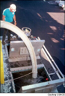 The U.S. Army Corps of Engineers transport juvenile fish by truck and barge to expedite their migration around dams.