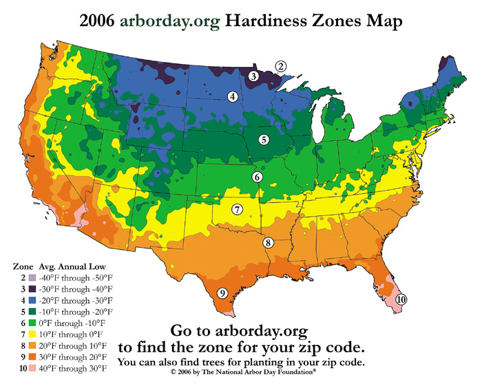 Hardiness Zone Map by arborday.org