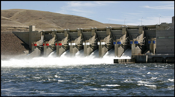 (Blaine Harden) Little Goose and other federal dams have been ordered to spill water to keep migrating salmon in the Snake River, avoiding potentially deadly turbines.