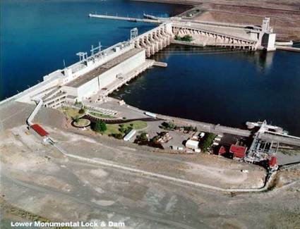 Lower Monumental Dam on the Lower Snake River backs up reservoir miles 29 miles to the foot of Little Goose Dam.  The reservoir it forms is named 'Lake' Herbert G West to honor a champion for inland navigation.  The great promoter of Columbia and Snake river navigation, West was repeatedly thwarted by the ACOE's economic feasibility studies, but he pressed on undeterred. 