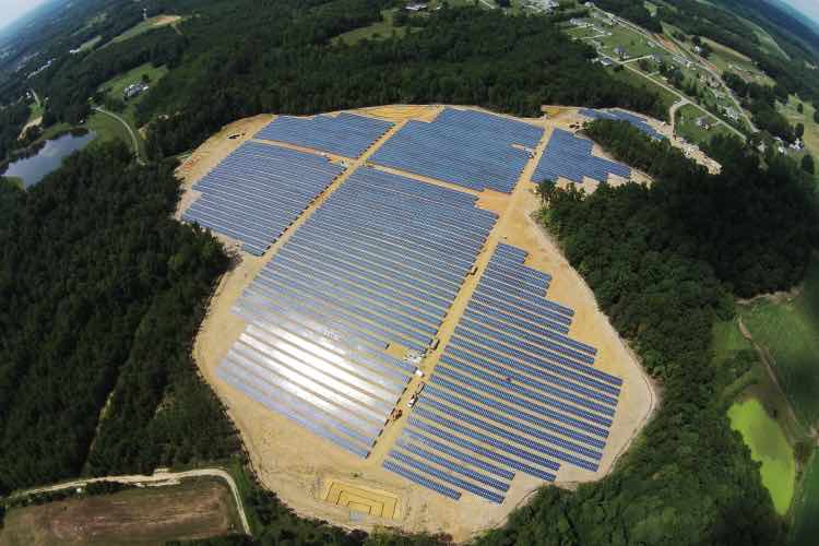 The Cypress Creek solar farm, as seen from the air, is a 40-acre, 17,000 solar panel project near Helena, Montana.
