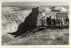 (Bureau of Reclamation) The Teton Dam was already a tourist attraction when this photo was taken on the first anniversary of the flood caused when the dam collapsed as the reservoir was being filled in 1976.