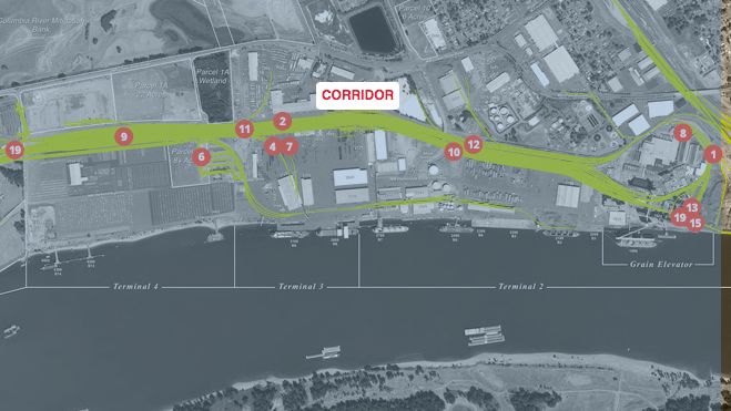 Map: Vancouver rail project serves a grain terminal and reduces rail congestion in the area.