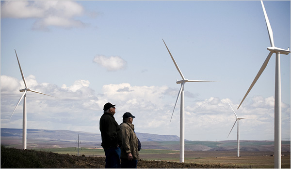 (Leah Nash) Turbines on John Hildebrand's farm supply electricity to the Bonneville Power Administration. Bonneville also gets power from dams on the lower Snake River.