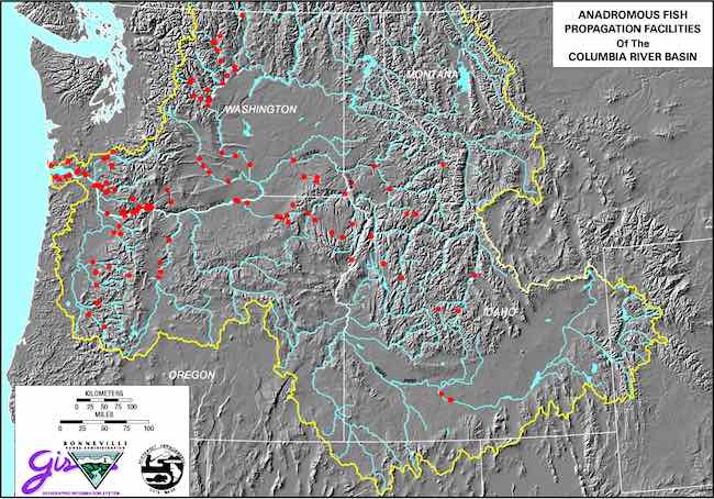 Map: Anadromous fish propagation Hatcheries in Columbia River Basin