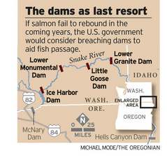 Map of Lower Snake River dams in Southeast Washington state, the 'dams of last resort'